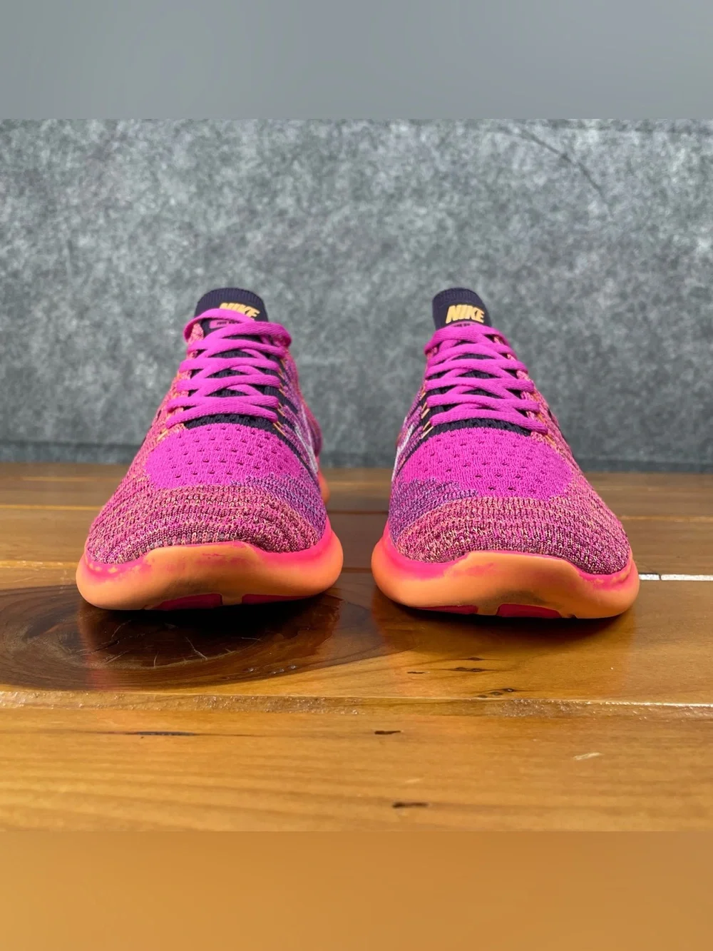Nike Free RN Flyknit 2016 Kids Size 6.5Y / Womens 8 Pink Purple Running Shoes